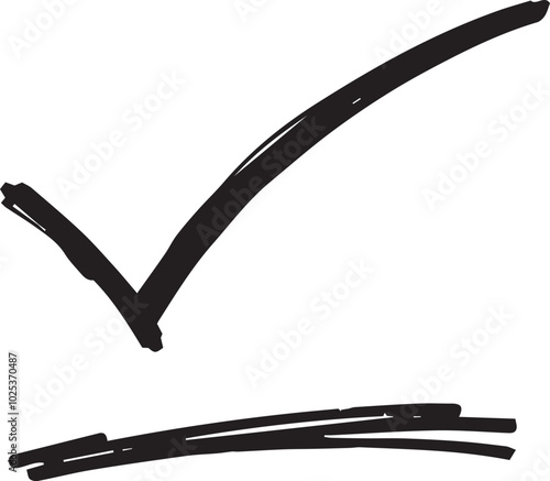 bold black checkmark with an extra line drawn underneath suggesting a completed task or confirmation indicating that something is marked as finished or approved.