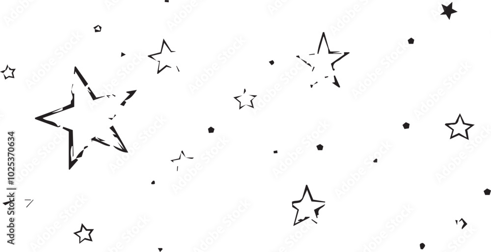 Obraz premium simple design featuring black five-pointed stars of varying sizes scattered across a white background.