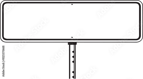 simple black and white illustration of a rectangular sign with a thick border mounted on a post. The sign is blank leaving space for text or an image.