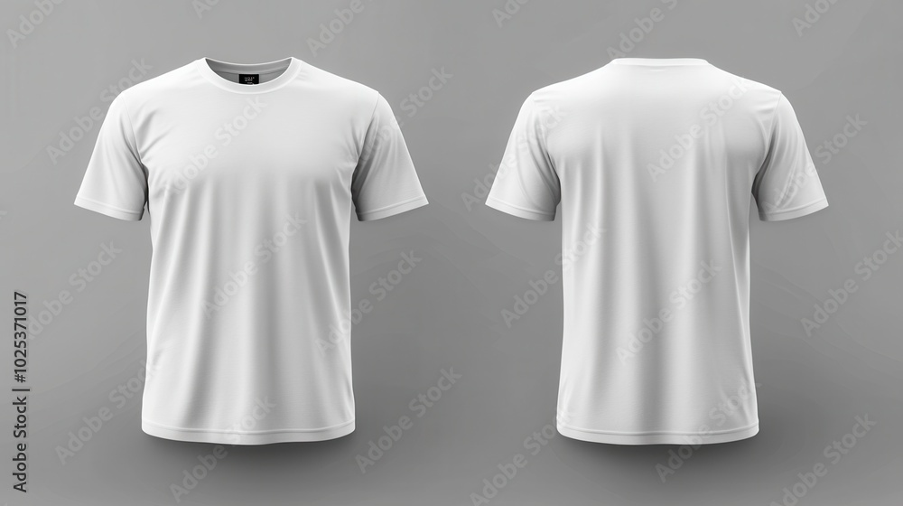 Front and Back View of a White T-Shirt on a Gray Background Front and Back View of a White T-Shirt on a Gray Background