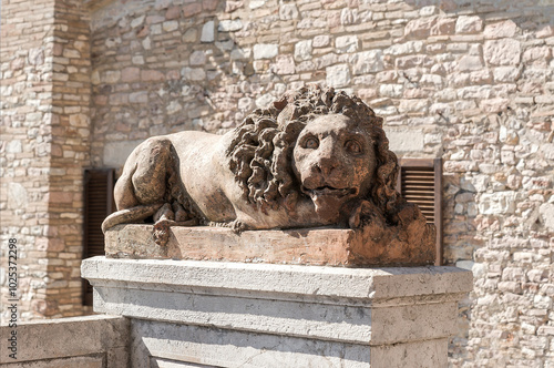 Architectural Sceneries of The Basilica of Saint Clare (Basilica di Santa Chiara) in Assisi, Perugia Province, Italy.