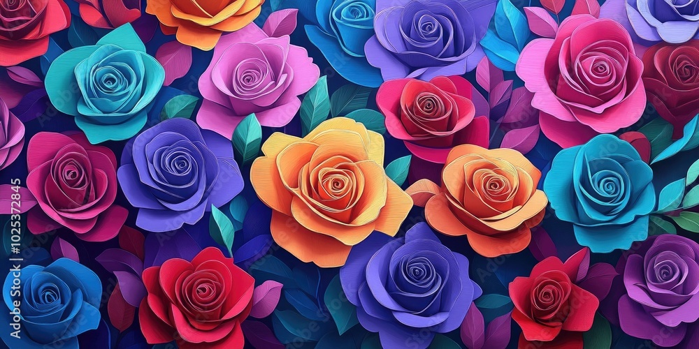 Stunning, vivid roses full of color, Vibrant and colorful roses in full bloom Stunning, vivid roses full of color, Vibrant and colorful roses in full bloom