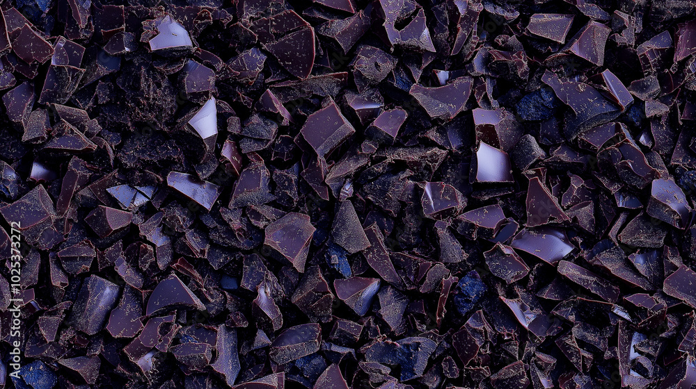 a close-up, top-down view of chopped blueberry-flavored chocolate spread across the frame, with deep brown chocolate pieces mixed with hints of dark blue flecks a close-up, top-down view of chopped blueberry-flavored chocolate spread across the frame, with deep brown chocolate pieces mixed with hints of dark blue flecks