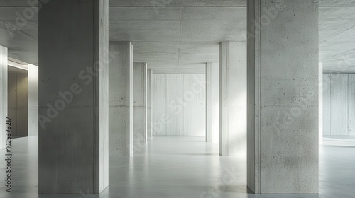 Concrete Pillars and Empty Space in a Modern Building Interior