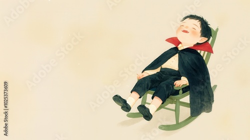 Relaxing little vampire taking a nap in a rocking chair with peaceful,