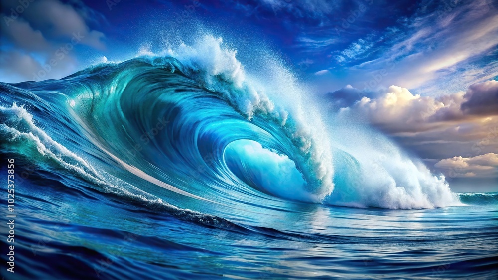 Captivating ocean waves painting in blue showcasing unique silhouette artwork Captivating ocean waves painting in blue showcasing unique silhouette artwork