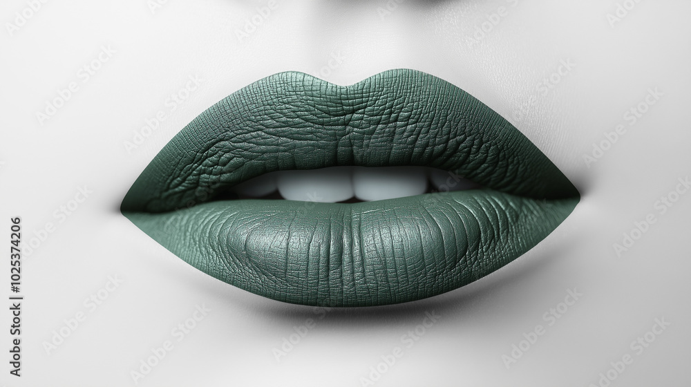 a single, elegant lips of dusty pistachio lipstick on white background, with soft color gradients and subtle sheen to highlight the texture and glossiness of lip makeup a single, elegant lips of dusty pistachio lipstick on white background, with soft color gradients and subtle sheen to highlight the texture and glossiness of lip makeup