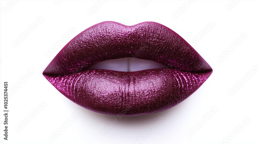 a single, elegant lips of glitter plum color lipstick on white background, with soft color gradients and subtle sheen to highlight the texture and glossiness of lip makeup a single, elegant lips of glitter plum color lipstick on white background, with soft color gradients and subtle sheen to highlight the texture and glossiness of lip makeup
