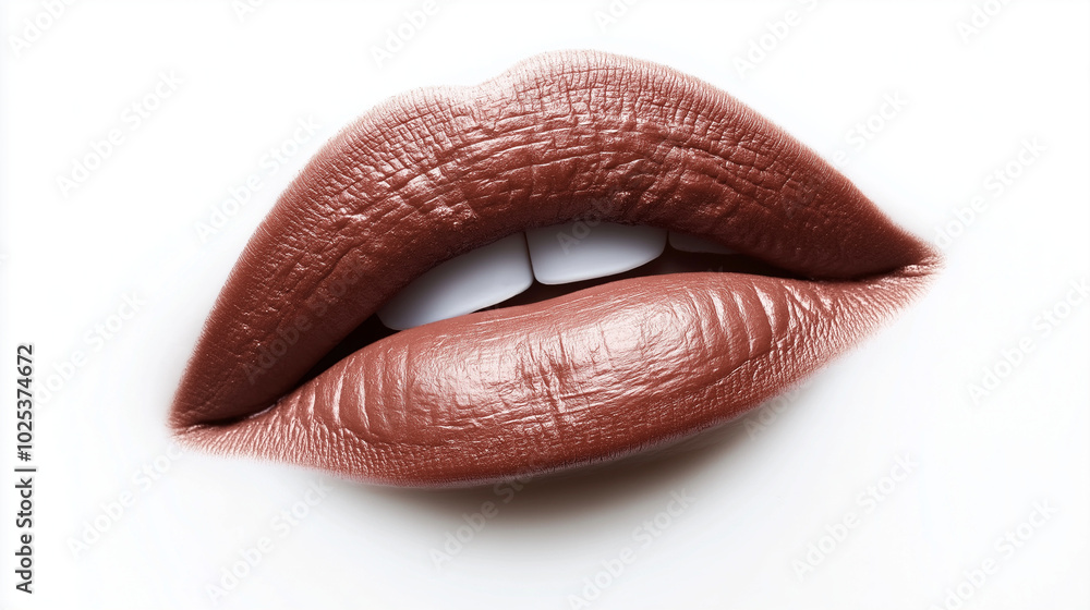 a single, elegant lips of light mocha lipstick on white background, with soft color gradients and subtle sheen to highlight the texture and glossiness of lip makeup a single, elegant lips of light mocha lipstick on white background, with soft color gradients and subtle sheen to highlight the texture and glossiness of lip makeup