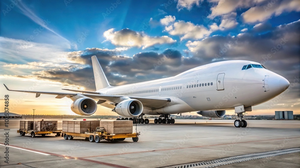 Cargo plane loading on tarmac at airport with copy space Cargo plane loading on tarmac at airport with copy space
