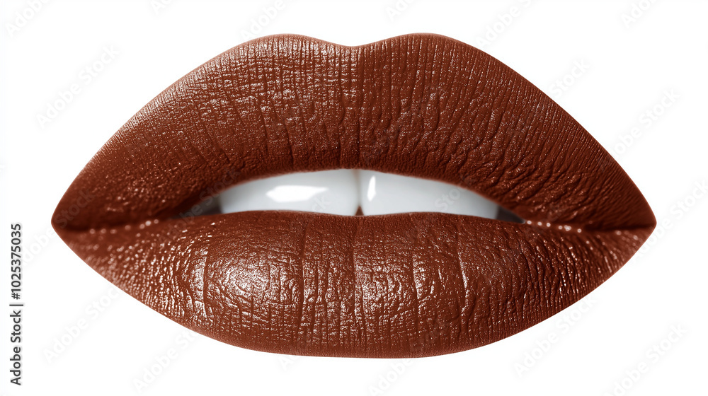 a single, elegant lips of warm cinnamon lipstick on white background, with soft color gradients and subtle sheen to highlight the texture and glossiness of lip makeup a single, elegant lips of warm cinnamon lipstick on white background, with soft color gradients and subtle sheen to highlight the texture and glossiness of lip makeup