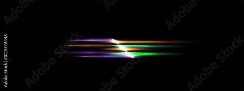 Halloween Purple green orange Glowing parallel light rays on black background, neon Laser beam, Shine abstract banner . Spooky divider overlay eps