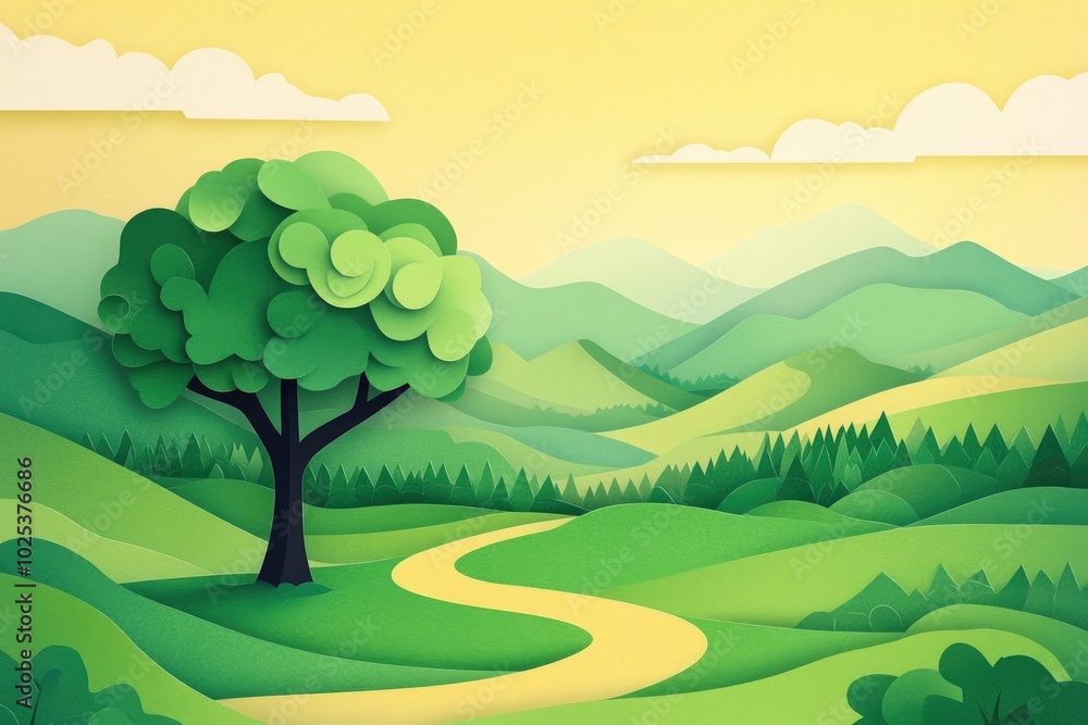 Lonely tree in the foreground of a scenic valley overlook, Solitary tree in front of a picturesque valley view Lonely tree in the foreground of a scenic valley overlook, Solitary tree in front of a picturesque valley view