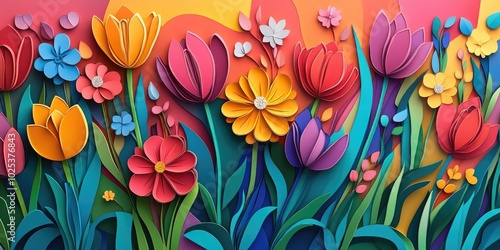 Wallpaper Mural Tulips and blossoms in a vibrant floral display, Colorful tulips and flowers in a stunning arrangement Torontodigital.ca