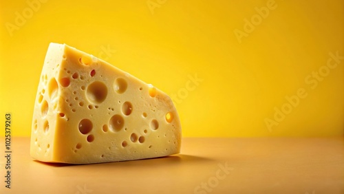 Cheese piece isolated on yellow background panoramic