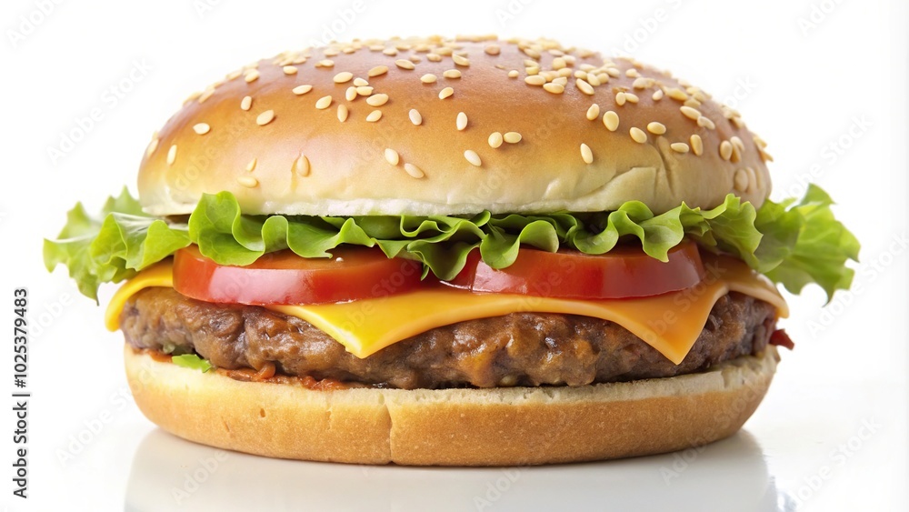 Cheeseburger isolated on white background in wide angle Cheeseburger isolated on white background in wide angle