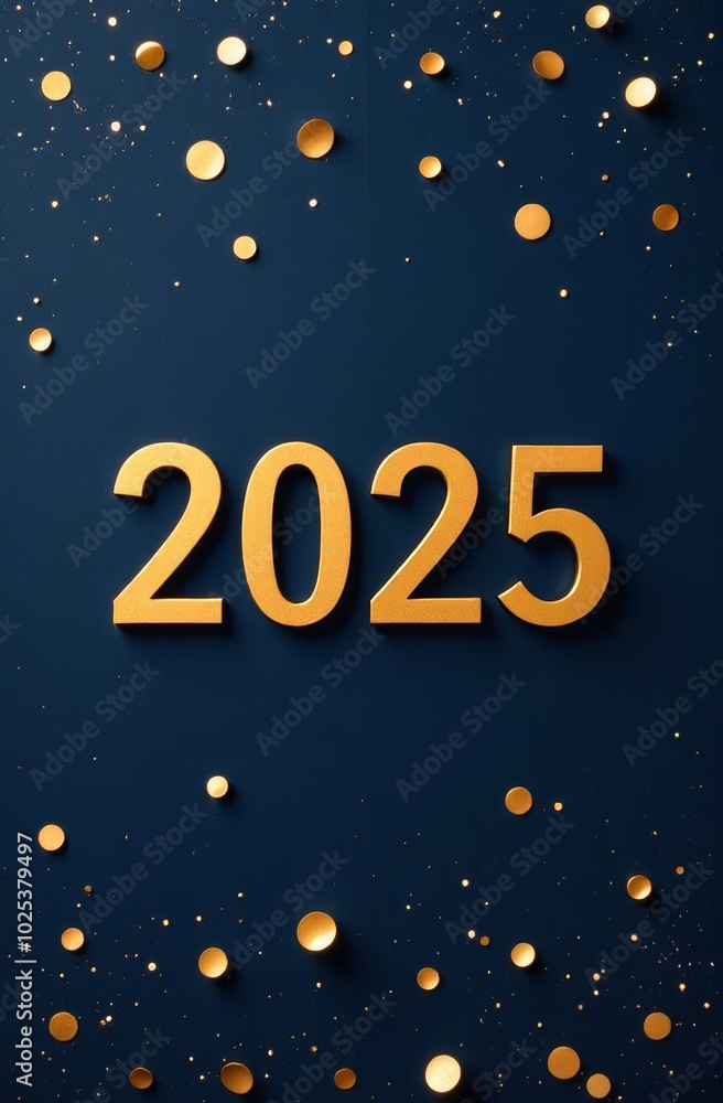 Golden 2025 celebration background with festive dots and a deep blue backdrop perfect for New Year’s events and parties Golden 2025 celebration background with festive dots and a deep blue backdrop perfect for New Year’s events and parties