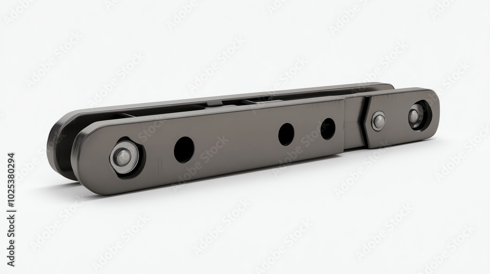 A close-up view of a black mechanical linkage, showcasing its precise design and functionality against a white isolated background. A close-up view of a black mechanical linkage, showcasing its precise design and functionality against a white isolated background.