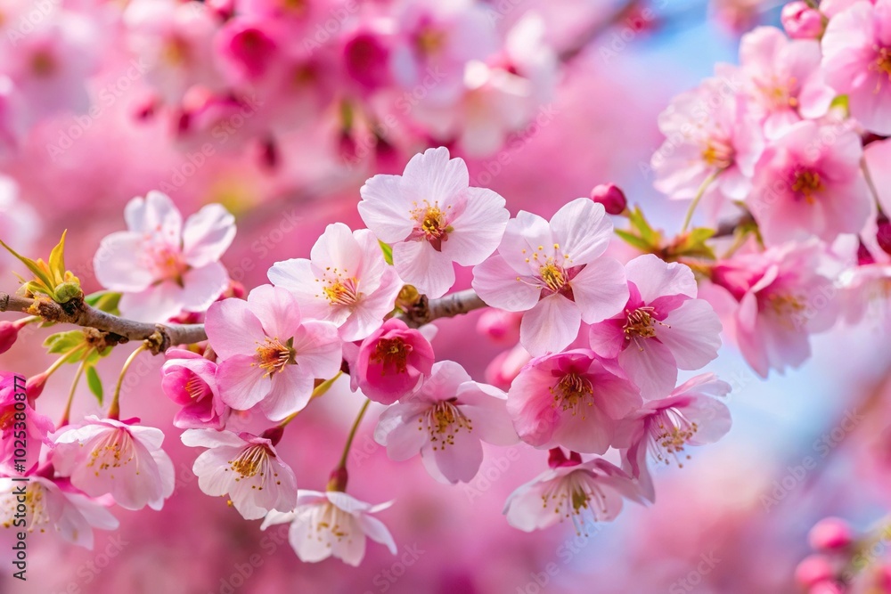 Cherry blossoms in spring blooming into pink flowers Cherry blossoms in spring blooming into pink flowers