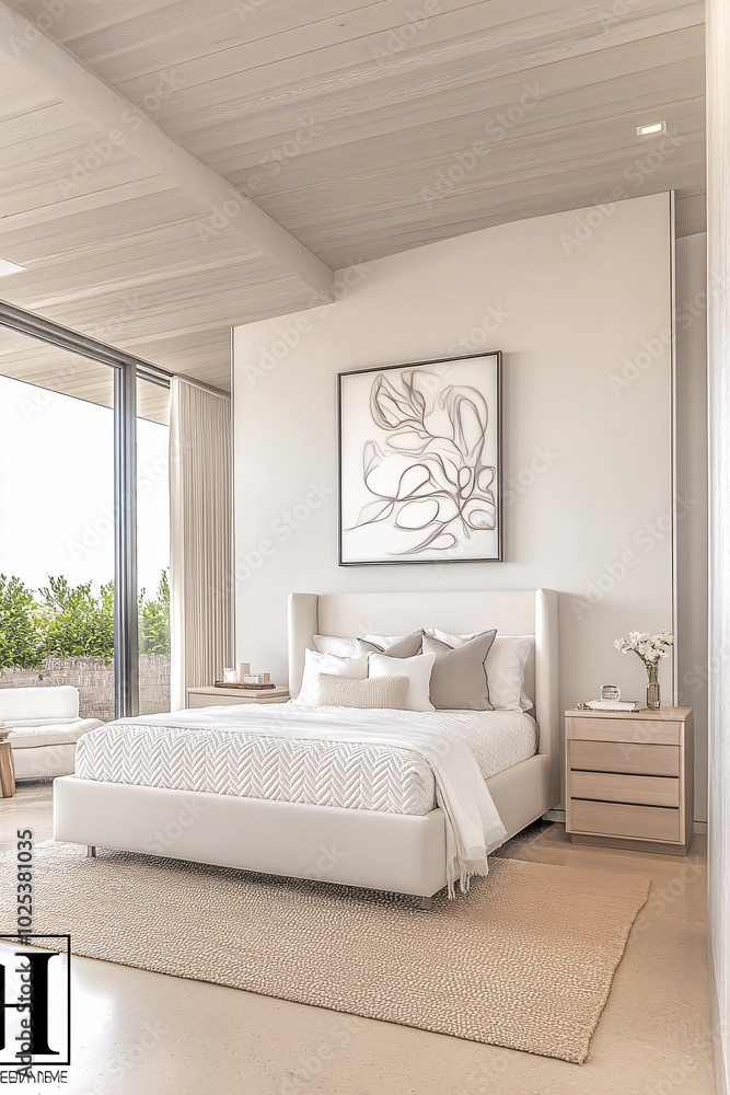 an Organic Modern Bedroom with a Sleek and contemporary vibe, wide shot to capture the entire bedroom with bed an Organic Modern Bedroom with a Sleek and contemporary vibe, wide shot to capture the entire bedroom with bed