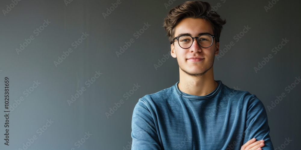 Confident Young Man in Casual Attire Against a Neutral Background Confident Young Man in Casual Attire Against a Neutral Background