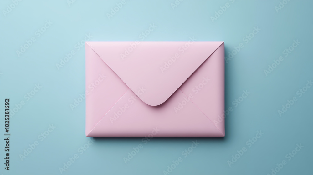 A stylish pink envelope placed on a light blue background, perfect for branding and design projects. A stylish pink envelope placed on a light blue background, perfect for branding and design projects.