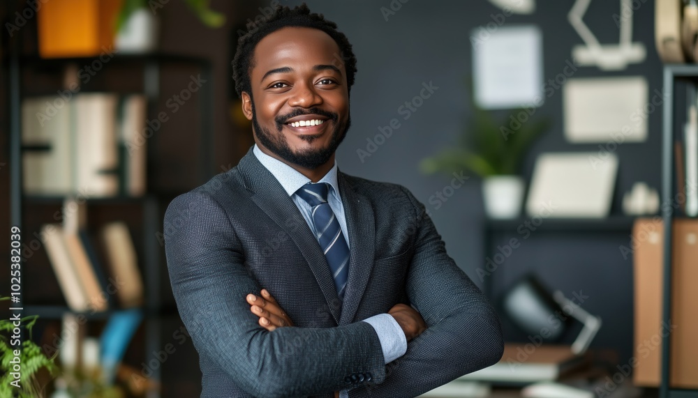 Confident Black Businessman Proudly Represents Startup Success In Office Setting With Entrepreneurial Mindset For Growth And Ambition Confident Black Businessman Proudly Represents Startup Success In Office Setting With Entrepreneurial Mindset For Growth And Ambition