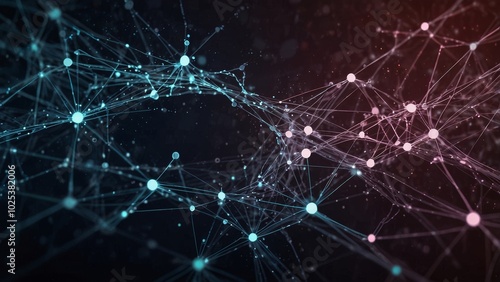 Abstract network growing with lines and dots connecting on dark background