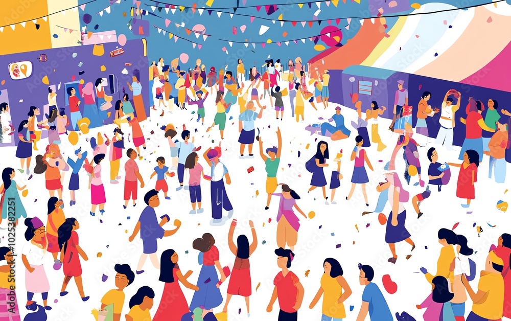 Tilted angle view of a vibrant cultural festival, minimalist designs capture the essence of celebration Tilted angle view of a vibrant cultural festival, minimalist designs capture the essence of celebration