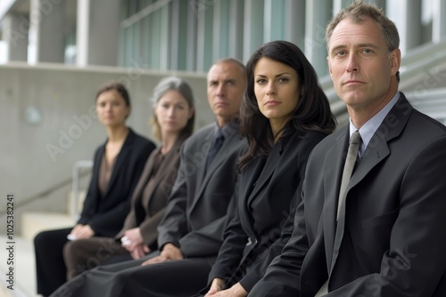 Group of business people waiting for job interview in the office lobby.