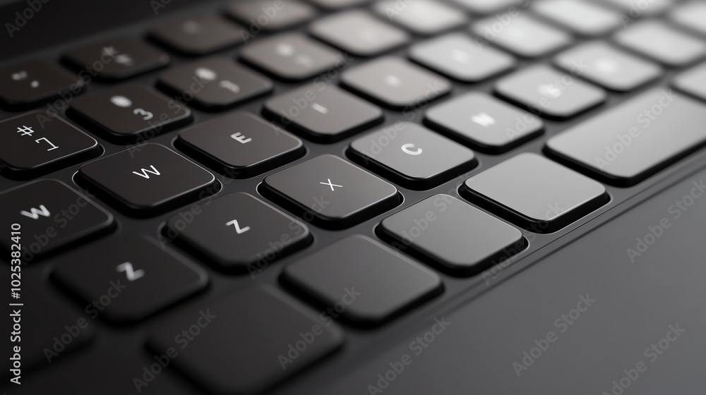 Close-up view of a black laptop keyboard, showcasing its sleek design and functionality against a soft gradient background. Close-up view of a black laptop keyboard, showcasing its sleek design and functionality against a soft gradient background.