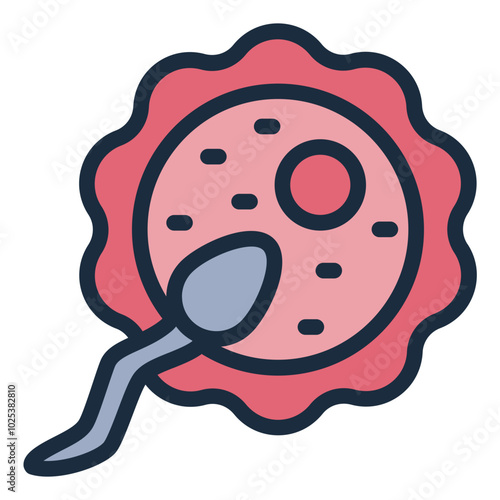 Ovulation icon showing sperm meeting ovum under microscope for fertilization.