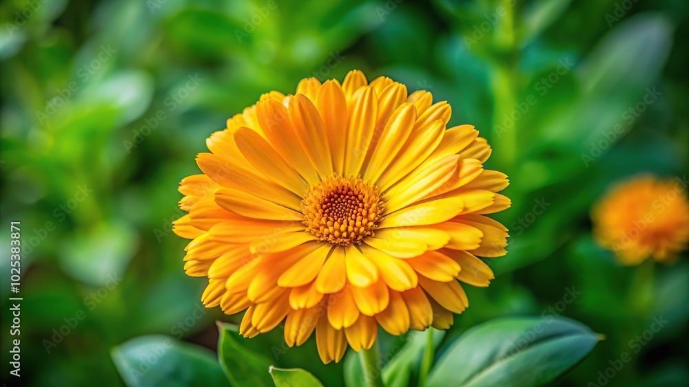 Bright yellow calendula flowers in a garden decoration reflecting