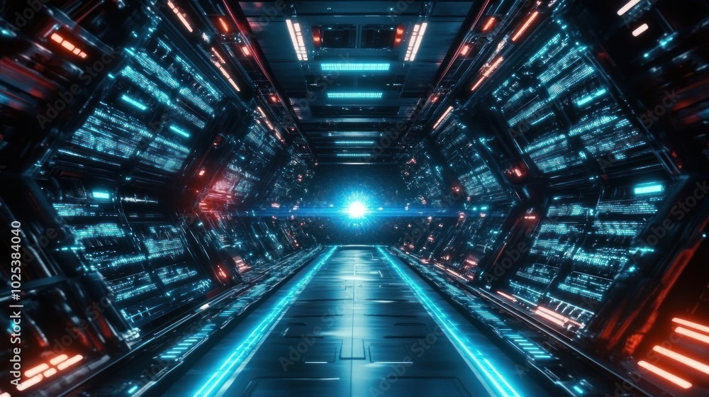 Futuristic Spaceship Corridor with Neon Lights Futuristic Spaceship Corridor with Neon Lights