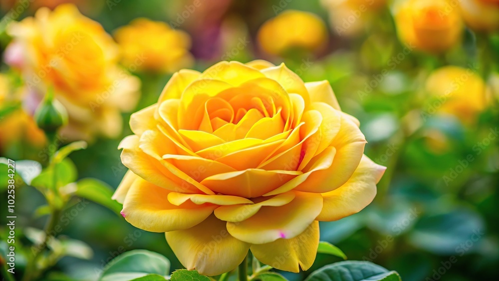 Bright yellow rose in full bloom in garden Bright yellow rose in full bloom in garden