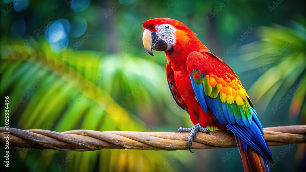 Obraz premium Brightly colored modern picture of a macaw on a branch
