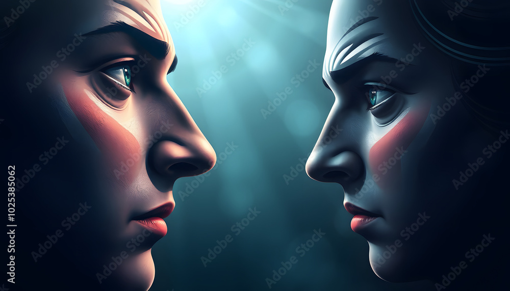 Faces Illustration Wide Format Banner isolated with white highlights, png Faces Illustration Wide Format Banner isolated with white highlights, png