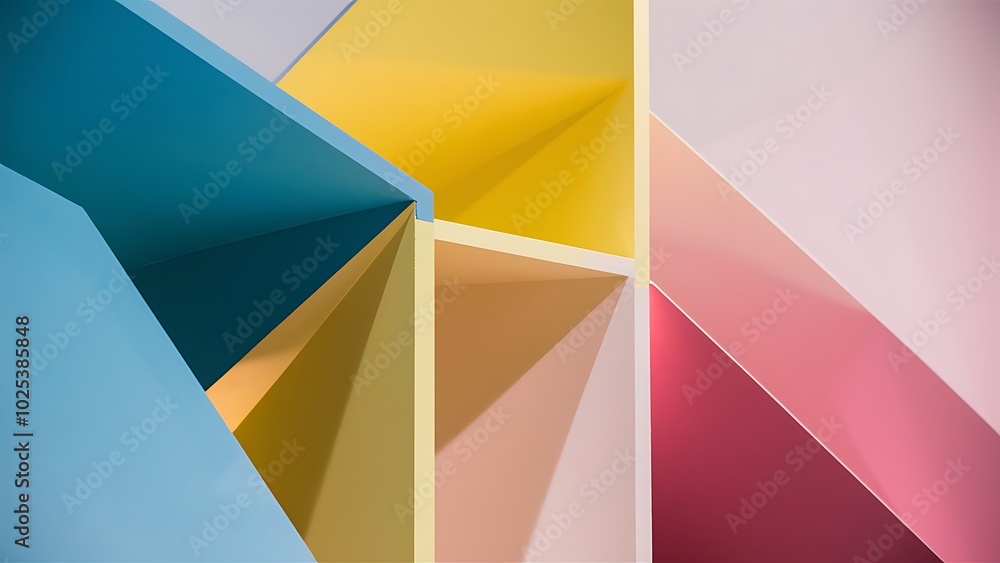 Fototapeta premium Simplicity Geometric Design Set Clean Lines and Colorful Forms In Blue Yellow Pink, Gradient