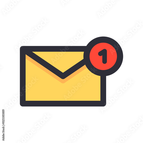 New message notification icon. Inbox notice symbol. Communication, reminder, receiving and sending email concept. Colored outline vector design illustration isolated on white background.