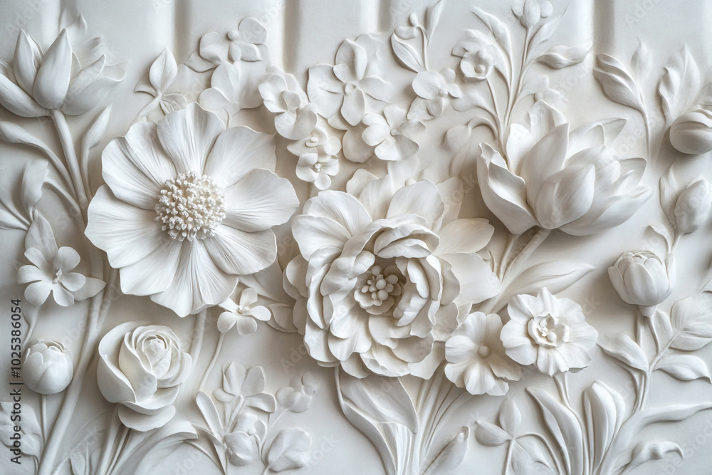 Intricate White Bas-Relief Floral Sculpture: A Delicate Masterpiece of Artistry Embellishing the Wall Intricate White Bas-Relief Floral Sculpture: A Delicate Masterpiece of Artistry Embellishing the Wall