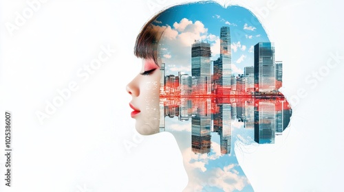 Captivating Double Exposure Portrait of Asian Girl