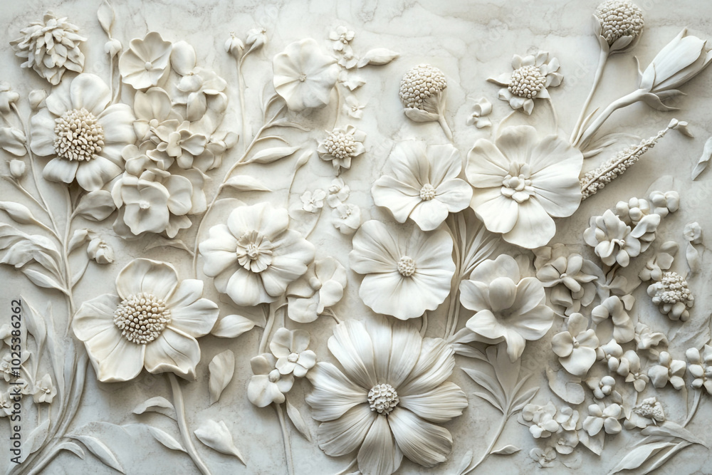 Intricate White Bas-Relief Floral Sculpture: A Delicate Masterpiece of Artistry Embellishing the Wall Intricate White Bas-Relief Floral Sculpture: A Delicate Masterpiece of Artistry Embellishing the Wall