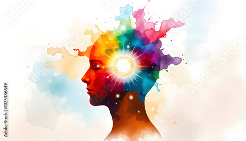 human head chakra body mind mental health healing spiritual imagine yoga breath power peace inspiring energy emotion holistic connected universe abstract art watercolor painting illustration design