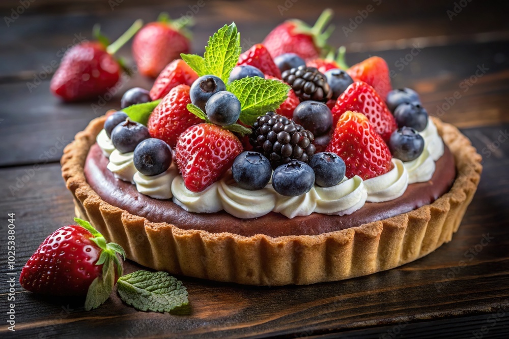 Chocolate tart with fresh berries and whipped cream Chocolate tart with fresh berries and whipped cream