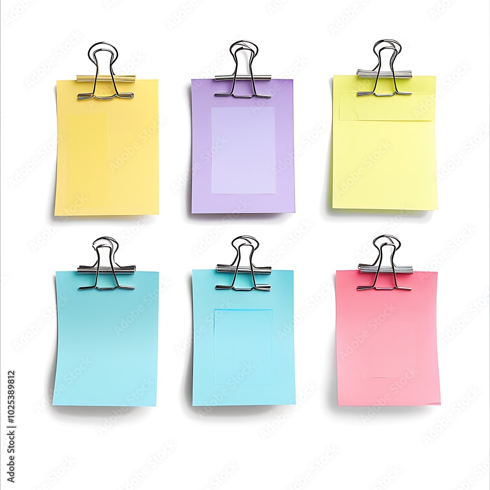 Sticky notes with paper clips isolated on white background Sticky notes with paper clips isolated on white background