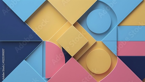 Wallpaper Mural Simplicity Geometric Design Set Clean Lines and Colorful Forms In Blue Yellow Pink, Gradient Torontodigital.ca