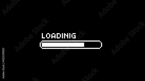 White loading bar, pixel art animation 