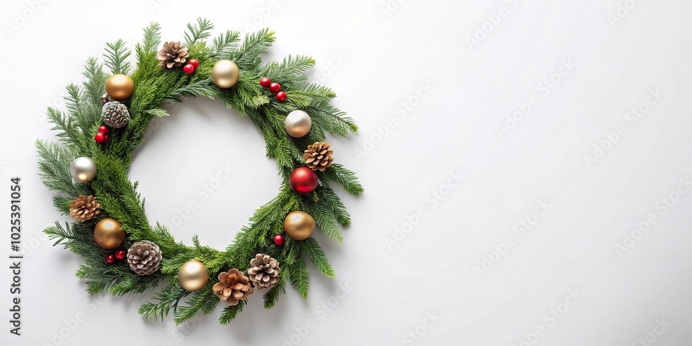 Christmas wreath with decorations isolated on white background Christmas wreath with decorations isolated on white background