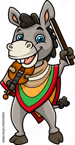 Mexican donkey playing violin and wearing a sombrero Mexican hat