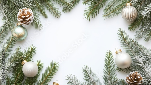 Elegant Christmas Decorations with Frosty Pine and Ornaments